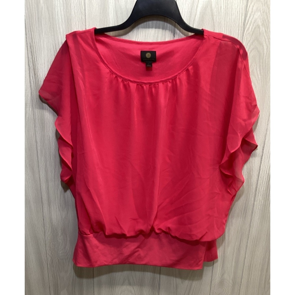 JM COLLECTION‎ Women's (Size L) Butterfly Sleeve Round Neck Band Hem Shirt Pink